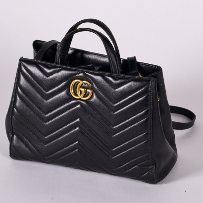 Gucci Black Leather Small GG Marmont Bag