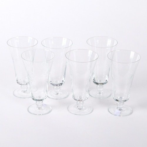 A Set of Six Etched Glass Goblets