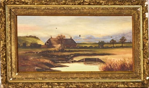 Artist Unknown Villiage Oil Painting