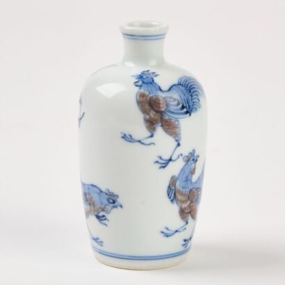 A Chinese Blue And White Copper-Red' Chicken ' Snuff Bottle (Qing Dynasty Yongzheng Year Mark)