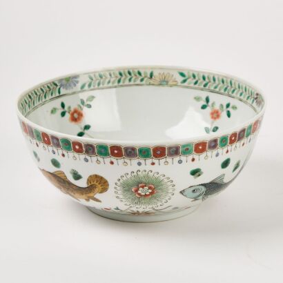 A Chinese Qing Dynasty Famille-Verte &lsquo;Fishes&rsquo; Bowl