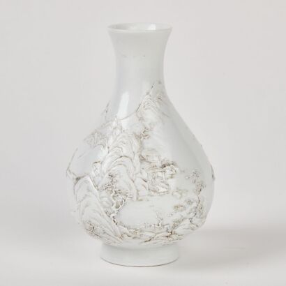 A Chinese Relief Landscape White Porcelain Vase (Wang Bingrong Stamp)