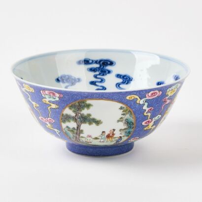 A Chinese Famille-Rose Blue And White 'Figural' Bowl (Qing Dynasty Daoguang Year Mark)