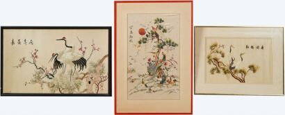 Three Pieces Of Chinese Old Embroidered&lsquo; Flowers And Birds&rsquo; Paintings