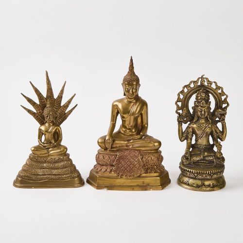 Three Asian Old Bronze Buddha Statues