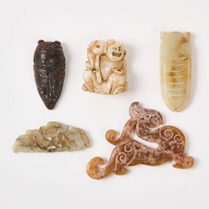 A Group Of Five Small Chinese Old Jade Ornaments