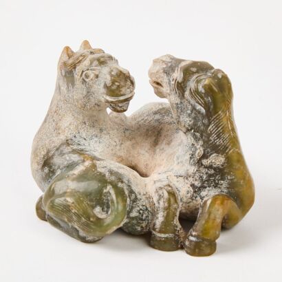 A Chinese Old Jade &lsquo;Double Horses&rsquo; Ornament