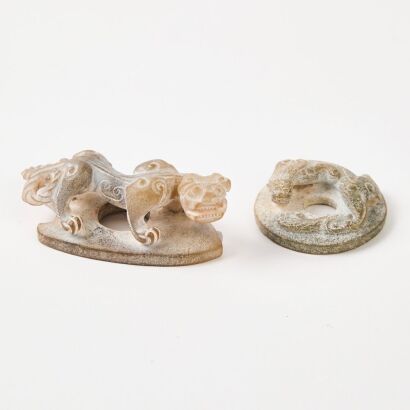 Two Chinese Small Old Jade 'Chilong' Ornaments