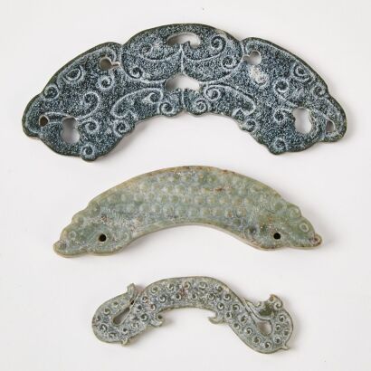 Three Chinese Old Jade Plaques （Huang)