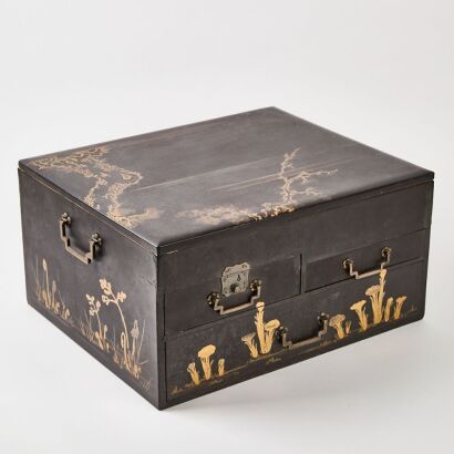 A Chinese Late Qing Dynasty Small Black Lacquer and Gilt &lsquo;Floral&rsquo; Suitcase