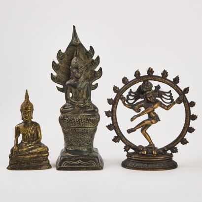 A Burmese19th Century Bronze Buddha Statue and A Thailand Small Bronze Buddha Statute and An Indian Bronze Buddha Statute
