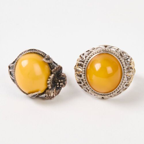 Two Chinese Sterling Silver And Beeswax Rings