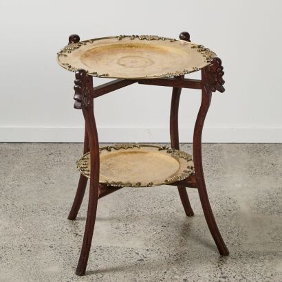 A Chinese 20th Century Portable Wooden Stand with Two Bronze ' Grapes' Plates