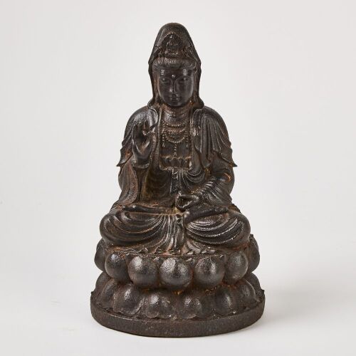A Chinese 20th Century Iron Cast Guanyin Statue