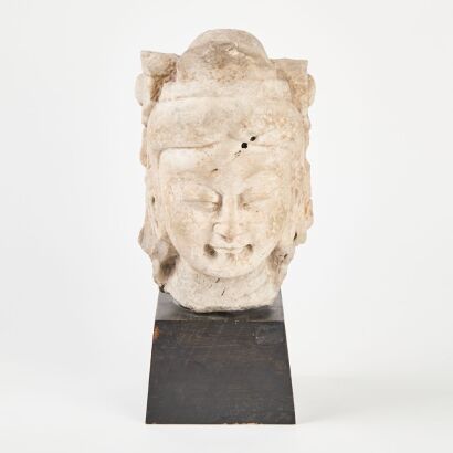 A Chinese Northern Qi Dynasty Mid-6th Century Marble Head of Bodhisattva