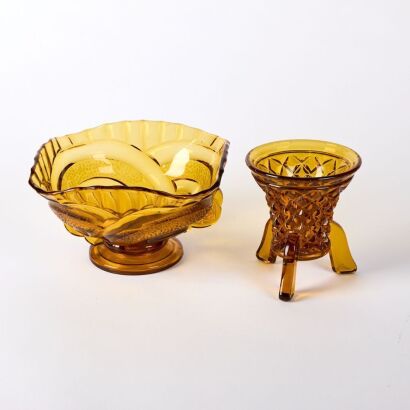 A Pair Of Amber Depression Glass