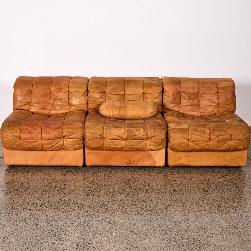 A De Sede DS11 Patchwork Leather Sectional Sofa in Caramel, Circa 1970s