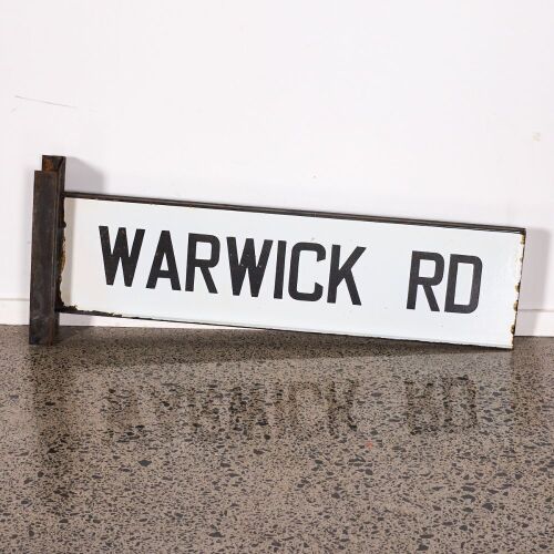 A Vintage New Zealand Porcelain Steel Road Sign, 'Warwick Road'