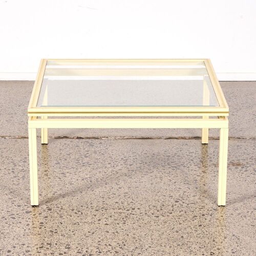 A Pierre Vandel Cream Lacquer and Brass Coffee Table