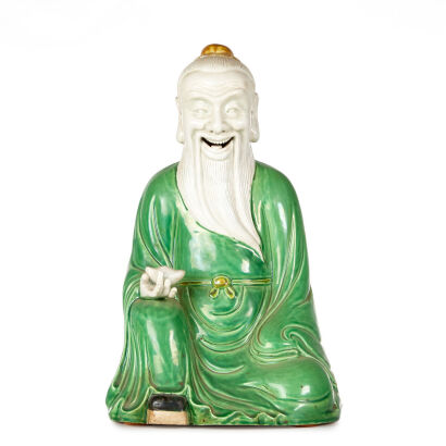 A Chinese Famille Verte Green Glazed God of Fortune Statue (Fujian Hui Guan Mark)