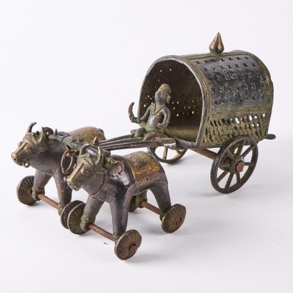 A Brass Bullock and Carriage Temple Toy, India