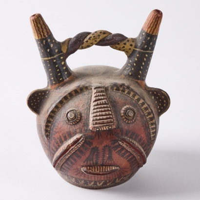 A Pre-Columbian Double Spout Flask, Nazca