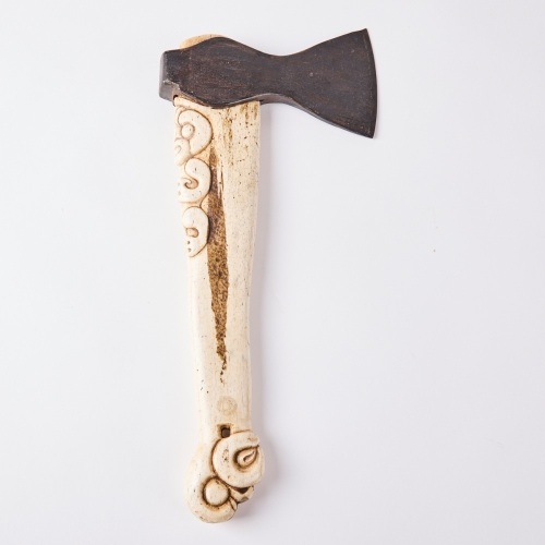 A Whalebone and Hand Forged Axe by Des Baker