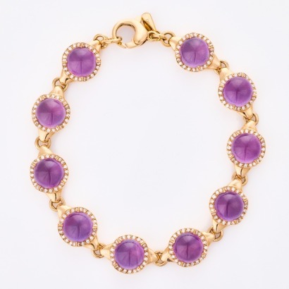 18ct Yellow Gold, Cabochon Cut Amethyst / 1.20ct Diamond Bracelet