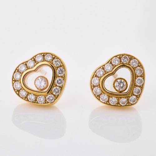 Chopard, 18ct Yellow Gold, "Happy Diamonds" Floating Heart Earrings