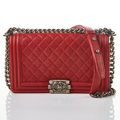 Chanel, Dark Red Caviar Medium Boy Bag