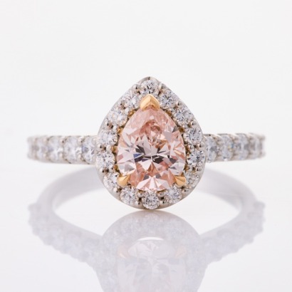 Platinum / 18ct Rose Gold, Rare, 1.37ct Pink Diamond / .97ct Diamond Halo Ring, GIA certified