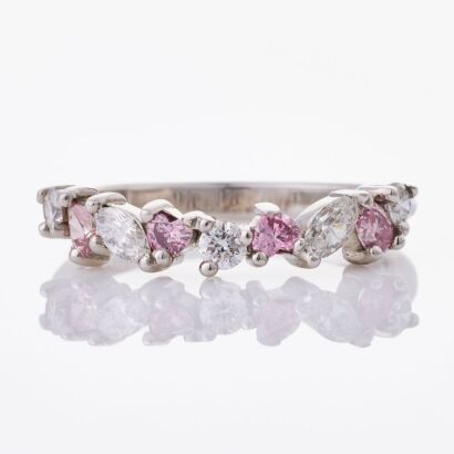 Platinum, Modern, .26ct Argyle Pink Diamond / .32ct White Diamond Dress Ring