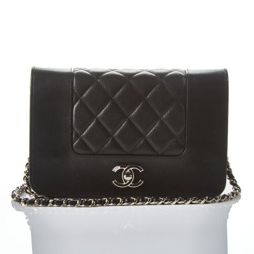 Chanel. Black Mademoiselle Wallet on Chain with Box