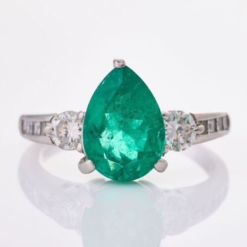 Platinum, Modern, 1.82ct Emerald / .59ct Diamond Set Ring