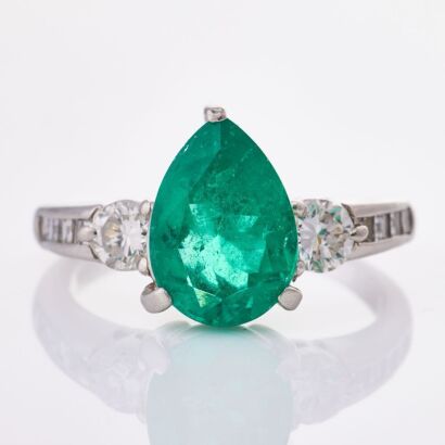 Platinum, Modern, 1.82ct Emerald / .59ct Diamond Set Ring