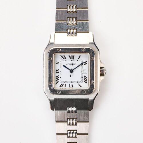 Stainless Steel, 29mm Cartier Santos Carree "Godron" Bracelet, Automatic Wristwatch, circa 1980's