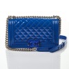 Chanel, Blue Patent Medium Plexiglass Boy Bag with Box