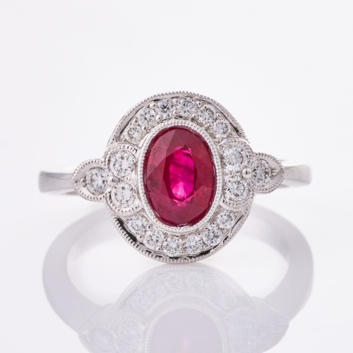 18ct White Gold, Modern, 1.08ct Ruby / .30ct Diamond Ring - As new