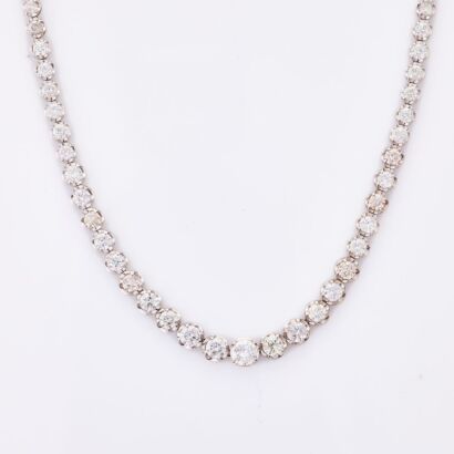 18ct White Gold, Modern, 10.00ct Diamond Tennis Necklace