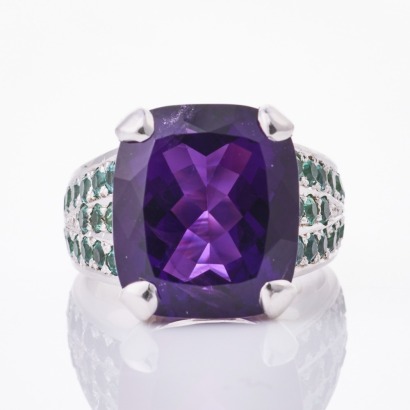 18ct White Gold, Modern, 10.80ct Amethyst / 1.80ct Tourmaliine Ring