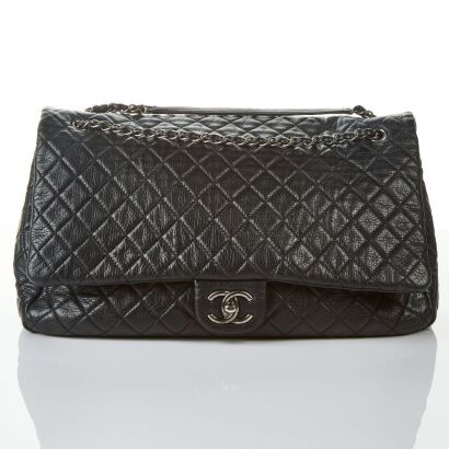 Chanel, XXL Black Calfskin Quilted Airline Travel Flap Bag