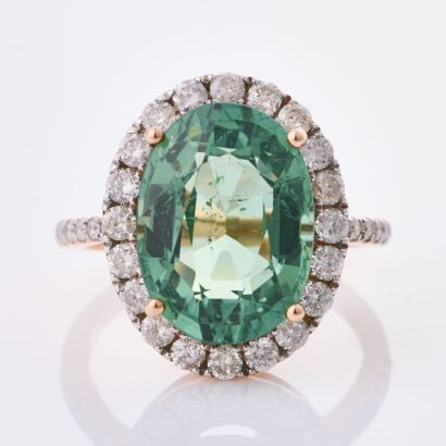 14ct Rose Gold, Modern, 6.28ct Tourmaline / .83ct Diamond Cocktail Ring