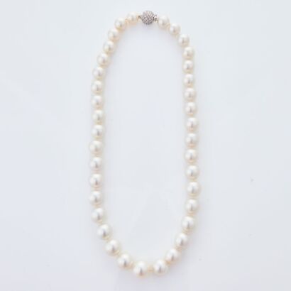 A Magnificent, 10mm - 13.4mm South Sea Pearl Necklace, with 18ct White Gold, 1.52ct Diamond Set Clasp