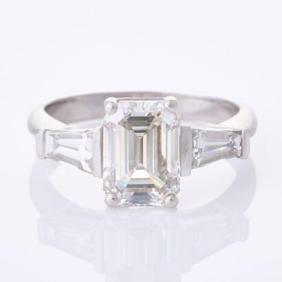 Platinum, Modern, 2.04ct Emerald Cut /.50ct Baguette Diamond Ring