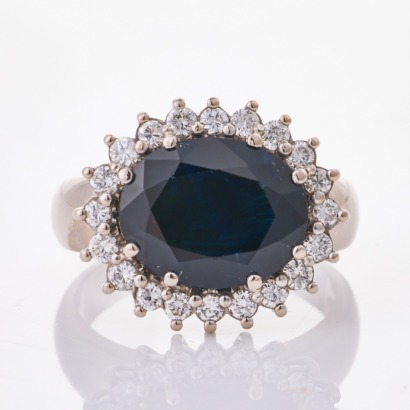 18ct White Gold, Modern, 6.00ct Sapphire / .60ct Diamond Cocktail Ring