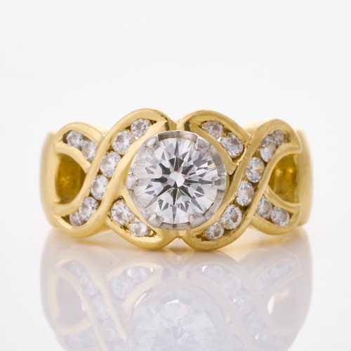 18ct Yellow Gold / Platinum, Modern, 1.05ct Diamond / .52ct Diamond Dress Ring