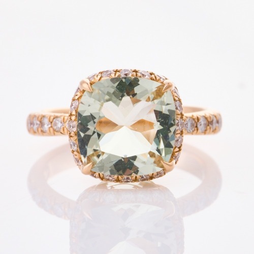 18ct Rose Gold, Modern, 5.66ct Prasiolaite / .62ct Diamond Ring