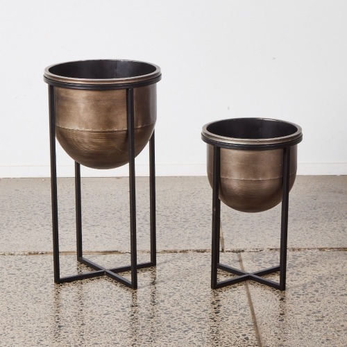A Pair of Designer Metal Planter Pots
