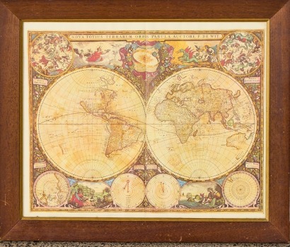 An Ancient World Map In Wooden Frame