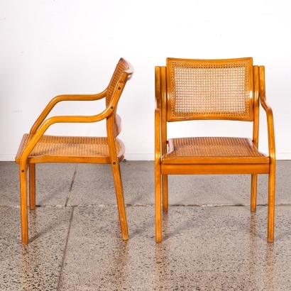 A Pair of Laminated Wood & Cane Chairs